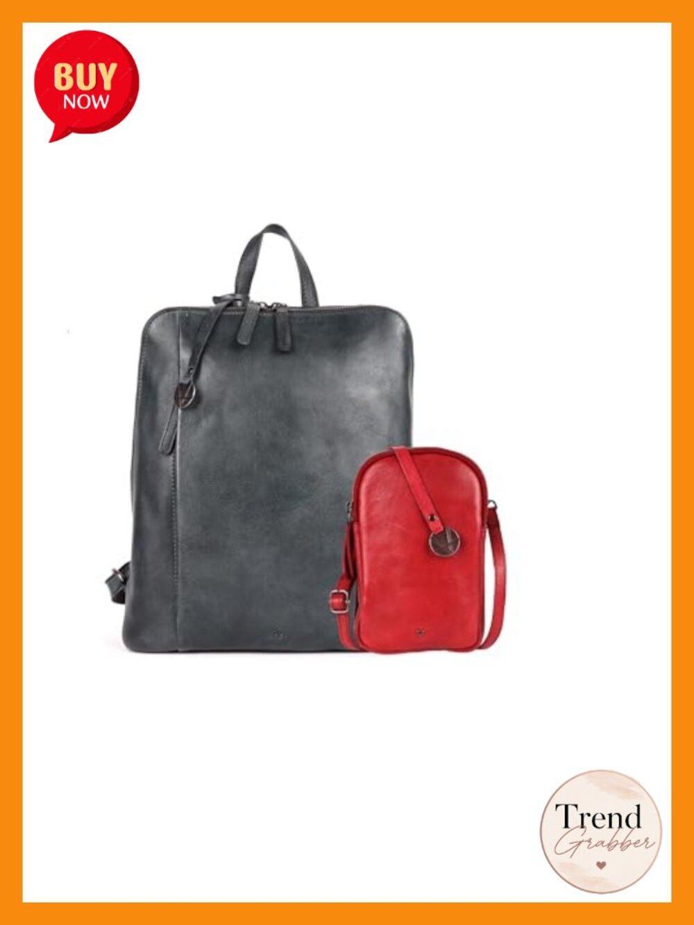 Genuine Leather Backpack & Crossbody Bag Set Adjustable Straps